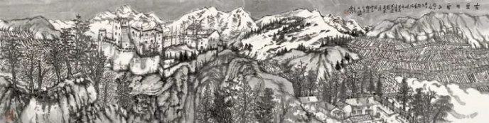 古堡映雪山  (35x138cm)