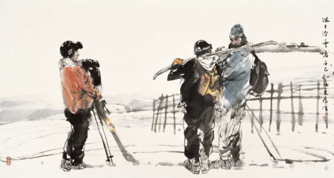 Swiss Skiers  (69x138cm)