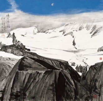 Lune matinale sur les Glaciers   (69x70cm)