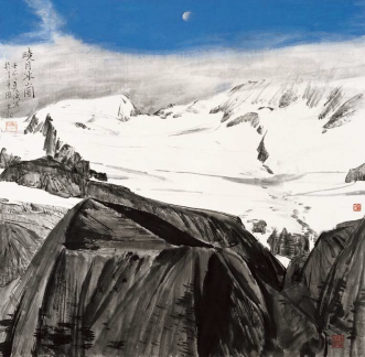 Morning Moon on icy Mountain   (69x70cm)