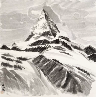 The blue Peak in Snow and Clouds   (68,5x68,5cm)