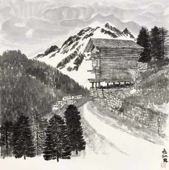 Chalet de montagne   (68,5x68,5cm)