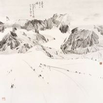 Montagnes enneigées au crépuscule  69x70cm)
