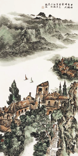 Houses near Lake of Geneva   (131x68,8cm)